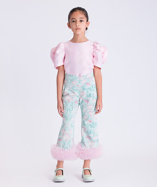 8 years old girl wearing Organza Ruffle Pants Girls Outfit 