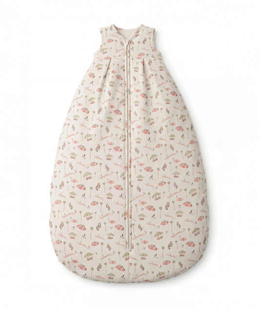 Floral patterned baby sleeping bag on a white background