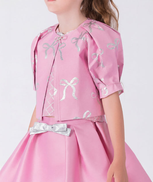 Pembe Işıltılı Ceketli Kız Çocuk Kombini | 2 Parça