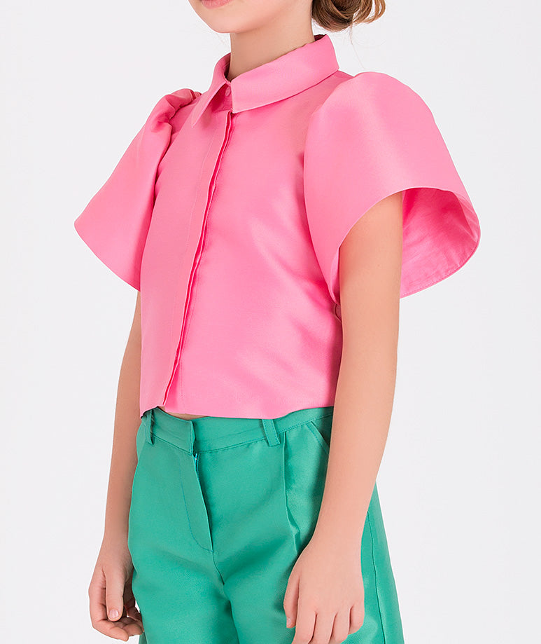 Kız Çocuk Pembe Gömlek ve Mint Yeşili Pantolon