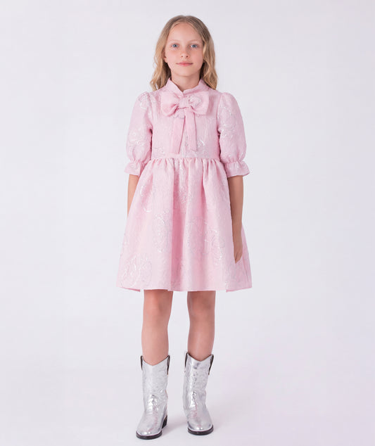 Pudra Pembe Fiyonk Yaka Jakar Elbise