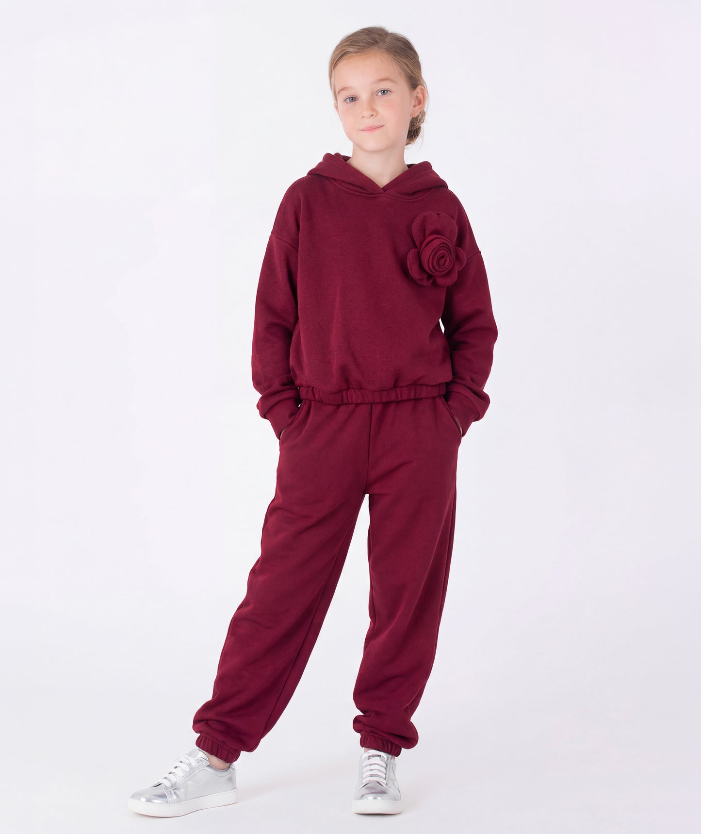 3D Çiçek Detaylı Kapüşonlu Sweatshirt