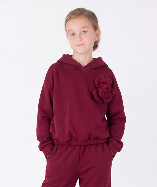 3D Çiçek Detaylı Kapüşonlu Sweatshirt