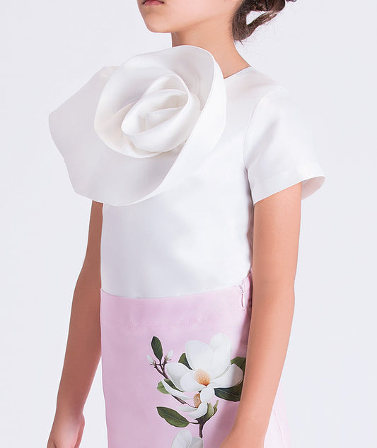 Girls two-piece outfit with floral appliqué top and elegant skirt by Mama Luma