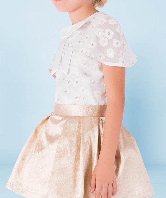 Organza Çiçekli Ekru Bluz