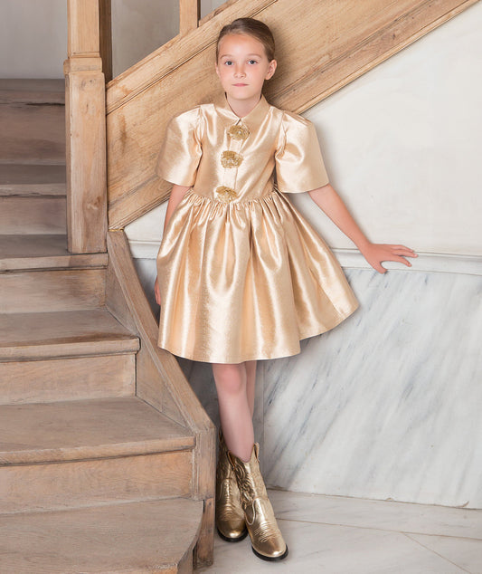 Işıltılı Broş Detaylı Kız Çocuk Elbisesi