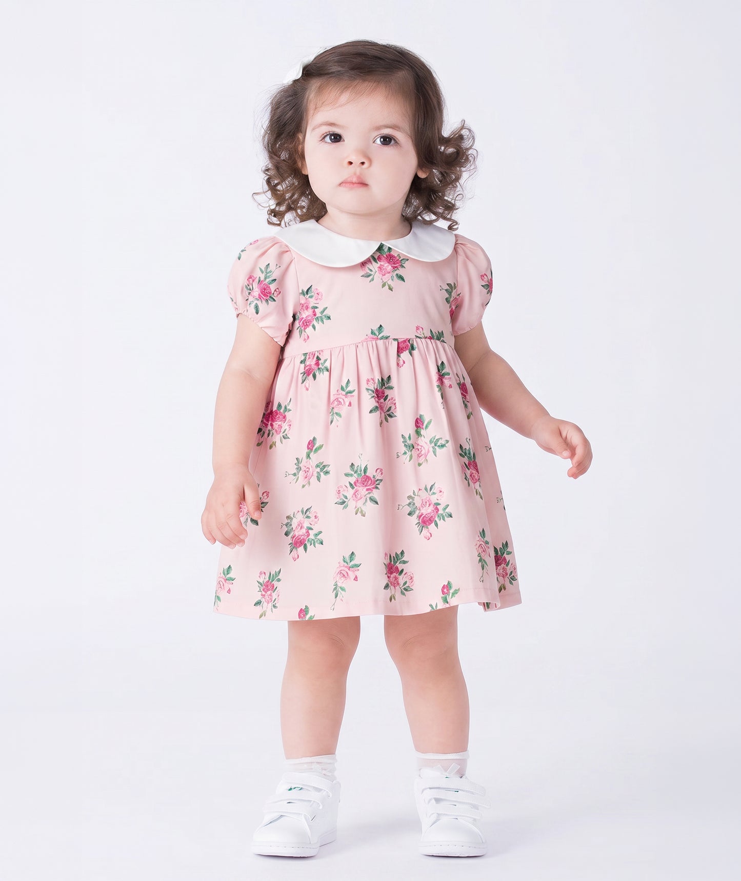 Pembe Mini Güllü Pamuklu Bebek Elbisesi