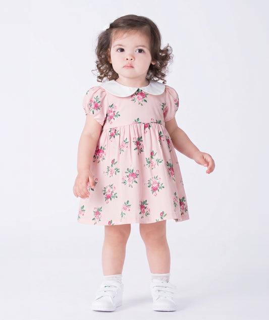 Pembe Mini Güllü Pamuklu Bebek Elbisesi