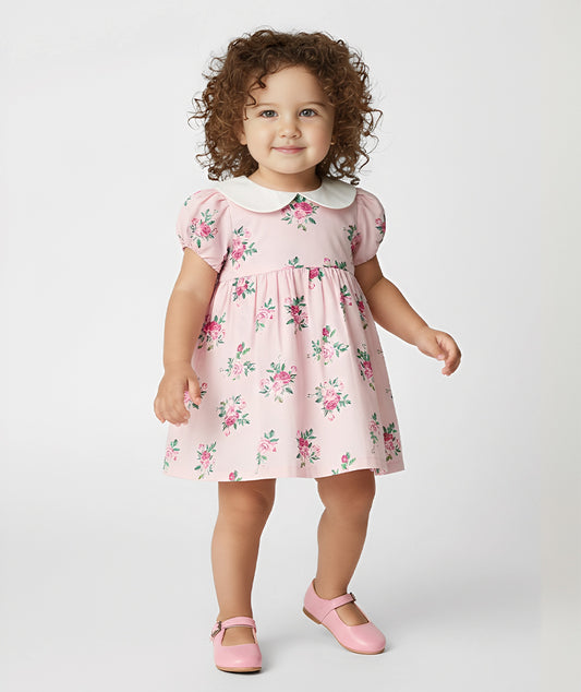 Pembe Mini Güllü Pamuklu Bebek Elbisesi