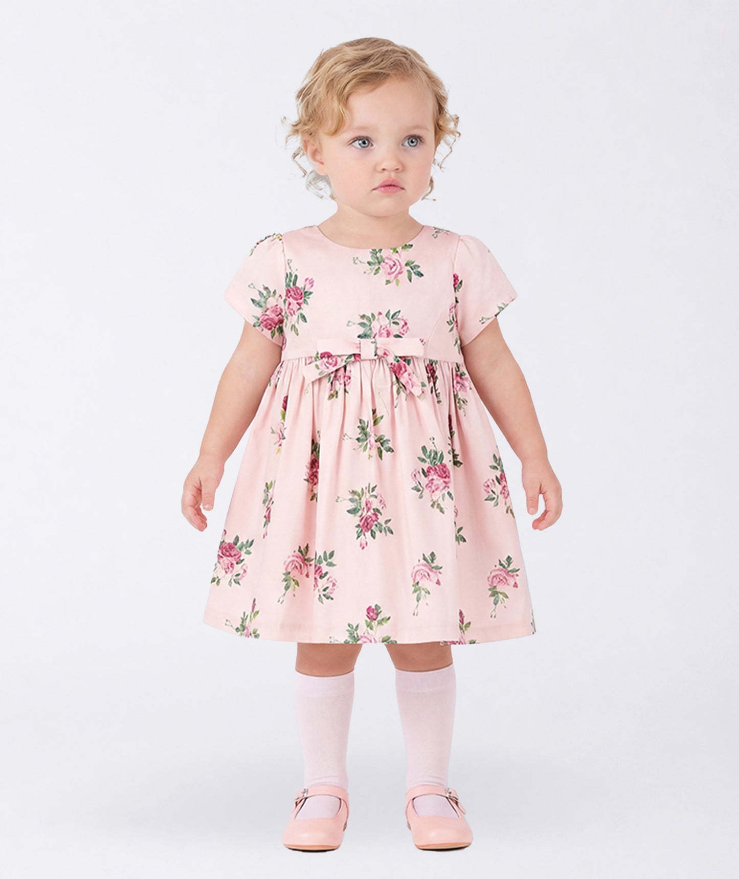 Pembe Mini Güllü Kısa Kollu Bebek Elbisesi