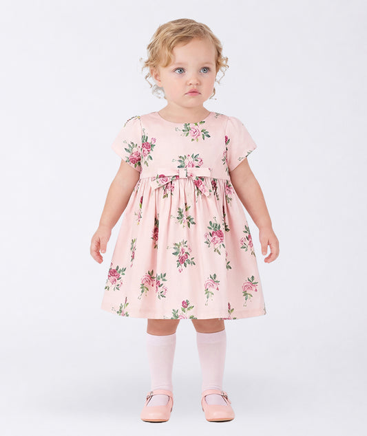 Pembe Mini Güllü Kısa Kollu Bebek Elbisesi