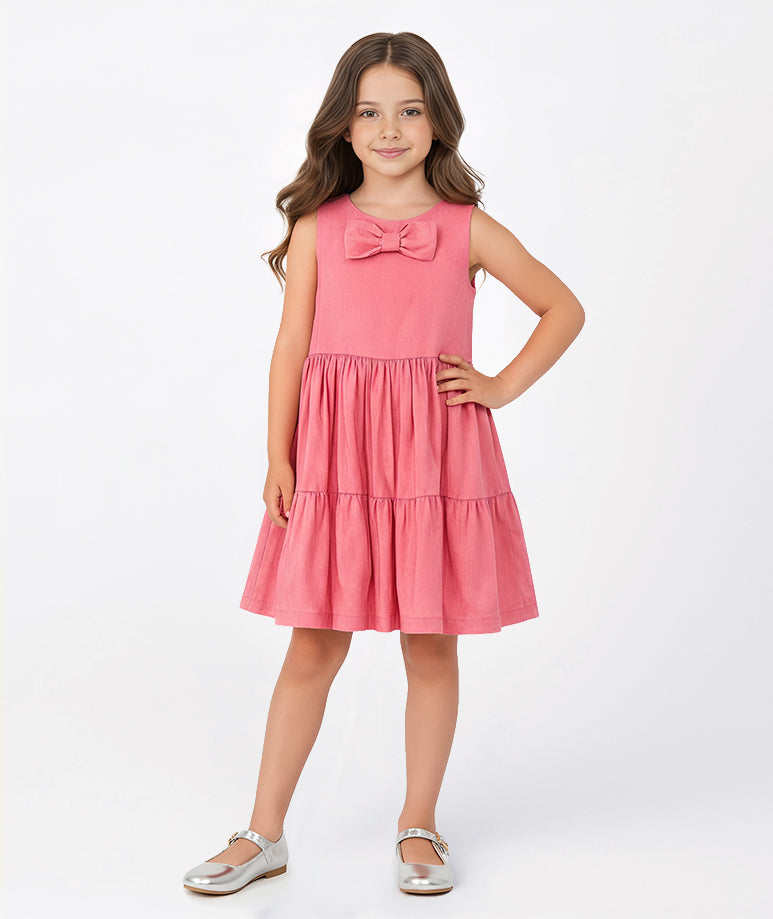 Pileli Fiyonk Detaylı Pembe Elbise