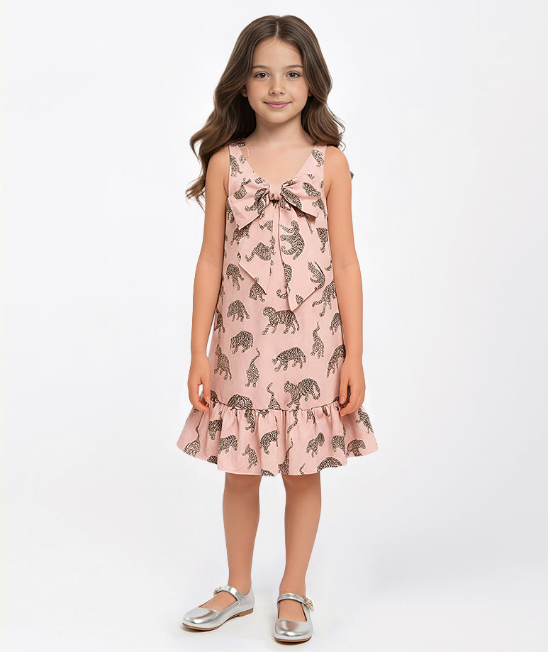 Leopar Desenli Fiyonklu Elbise