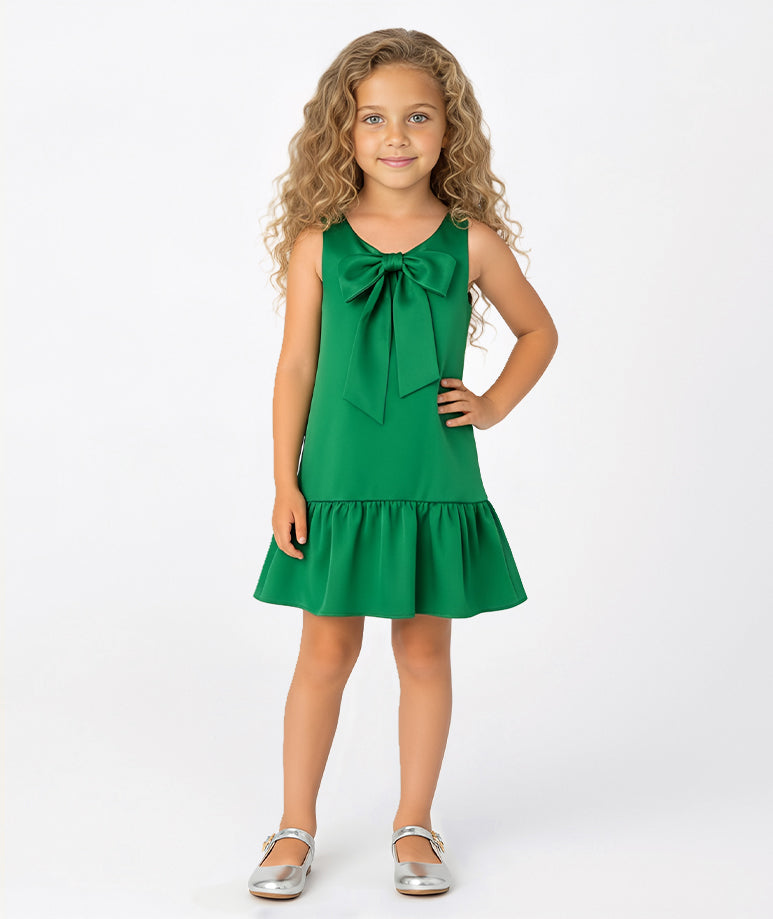 Fiyonk Detaylı Yeşil Elbise