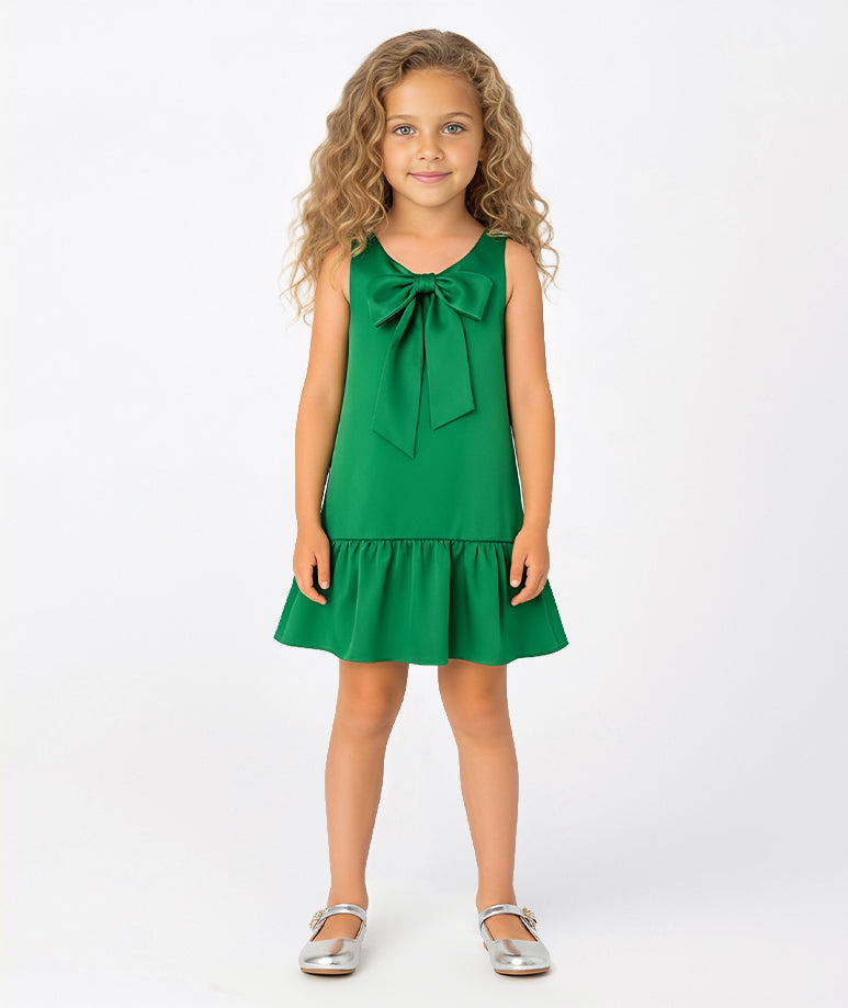 Fiyonk Detaylı Yeşil Elbise