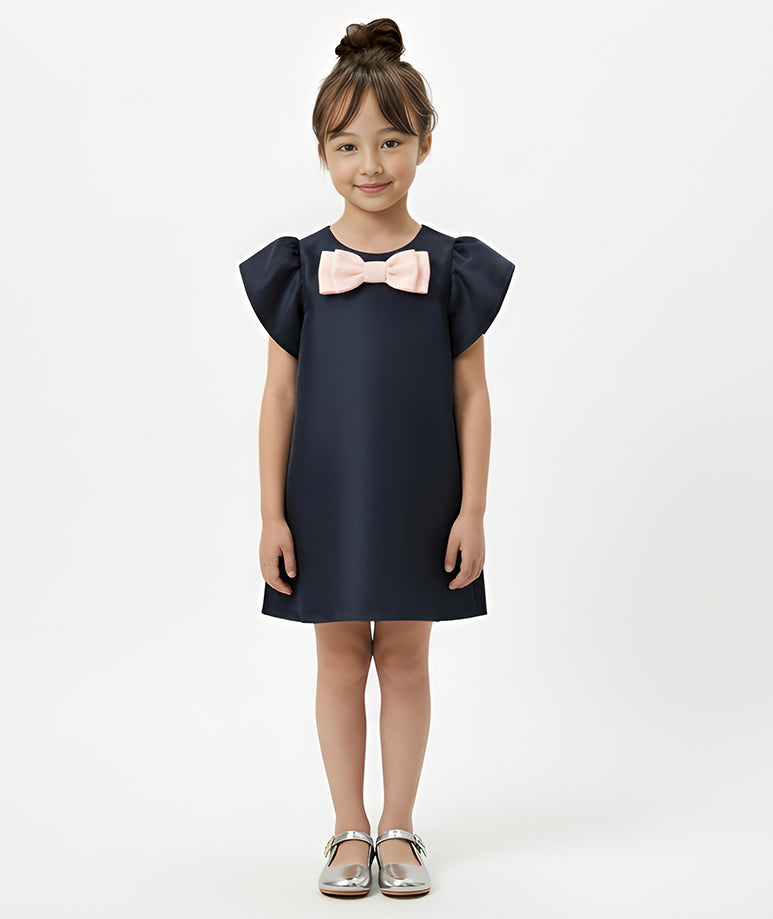 Lacivert Pembe Fiyonk Elbisesi