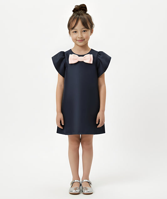 Lacivert Pembe Fiyonk Elbisesi