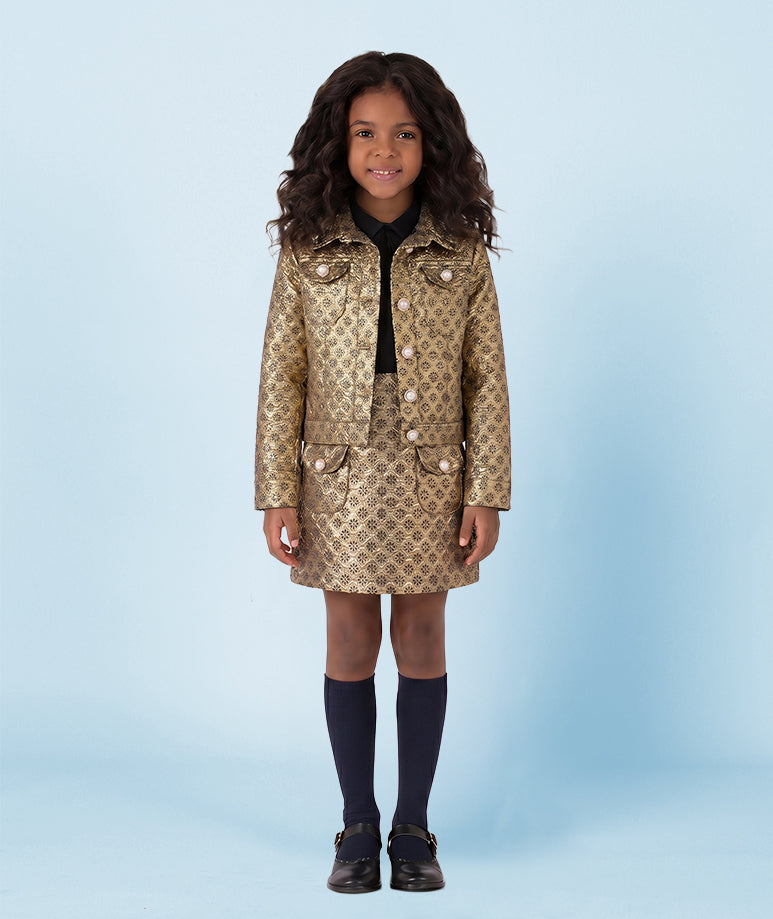 Altın Işıltı Jakarlı Ceket | 5-6 Yaş