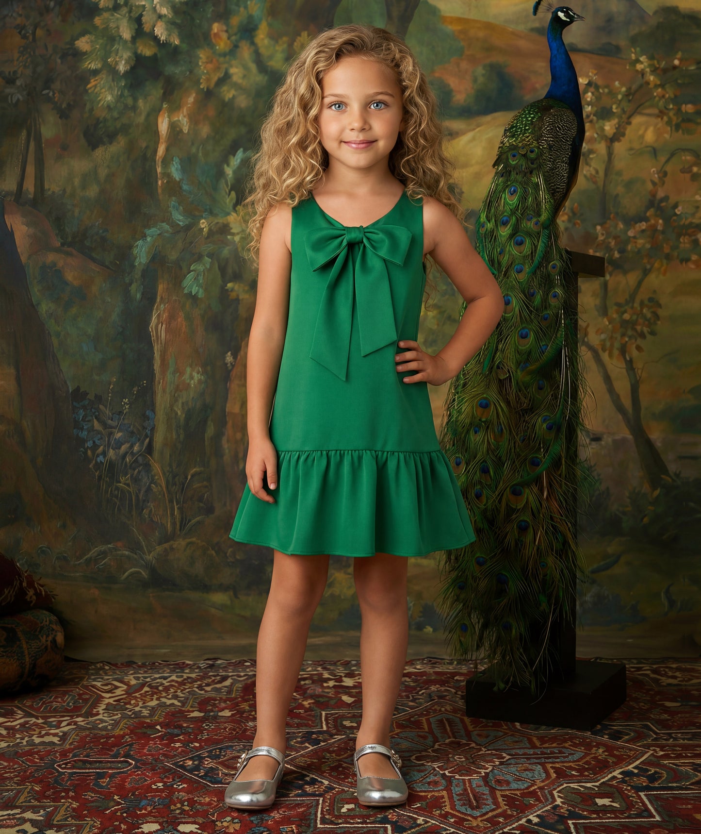 Fiyonk Detaylı Yeşil Elbise