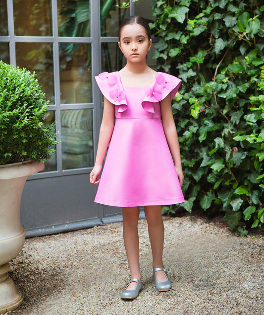 Askılı Gül Detaylı Kız Çocuk Elbisesi