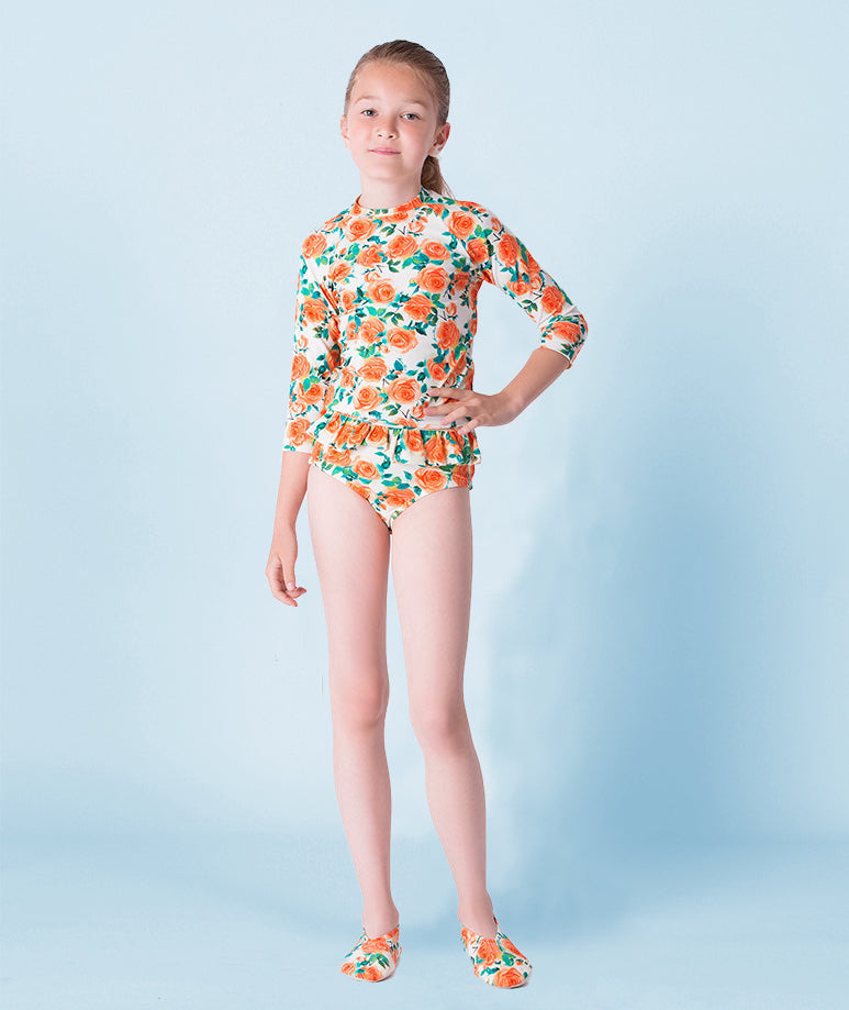 Çiçek Desenli Turuncu Bikini Set | 2 Parça