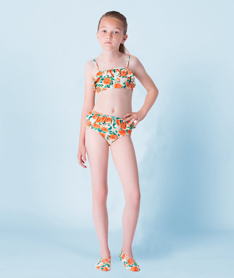 Turuncu Çiçek Desenli Bikini Set | 2 parça