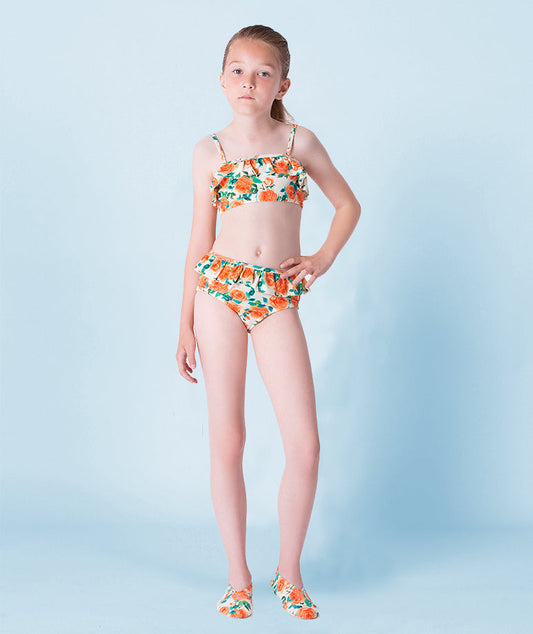 Turuncu Çiçek Desenli Bikini Set | 2 parça