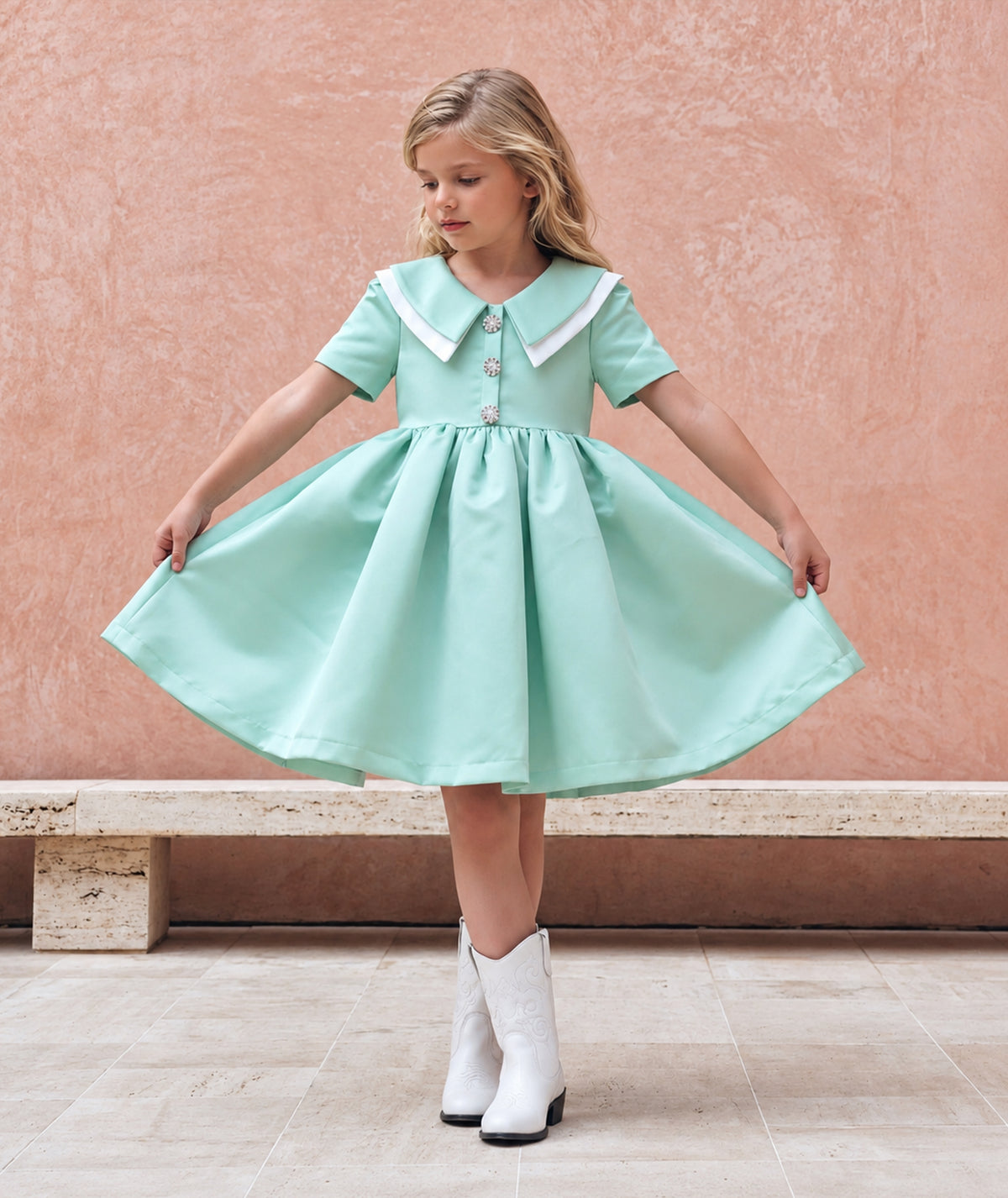 Swan Pearl Mint Kız Çocuk Elbisesi