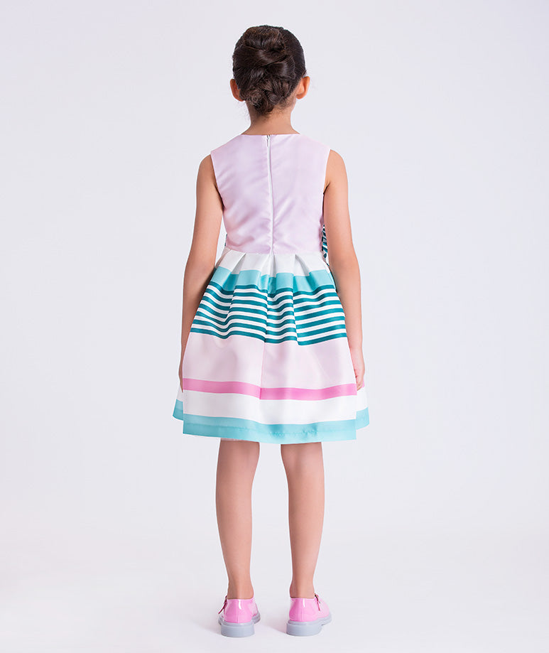 Pastel Çizgili Kız Çocuk Elbisesi