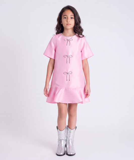 Pembe Taşlı Abiye Elbise