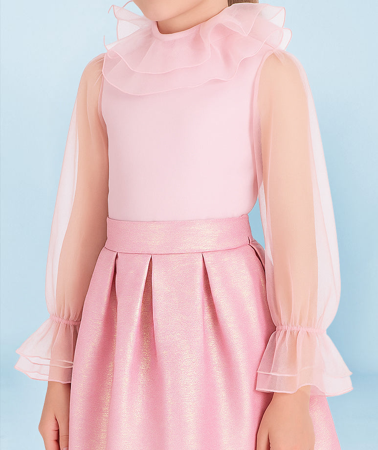 Pembe Fırfır Kollu Bluz | 9-10 Yaş