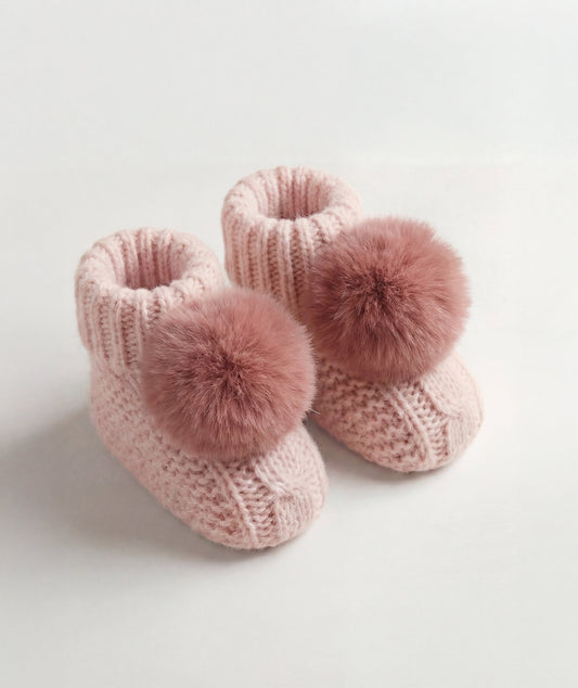 Rose Petal Pom Newborn Baby Booties