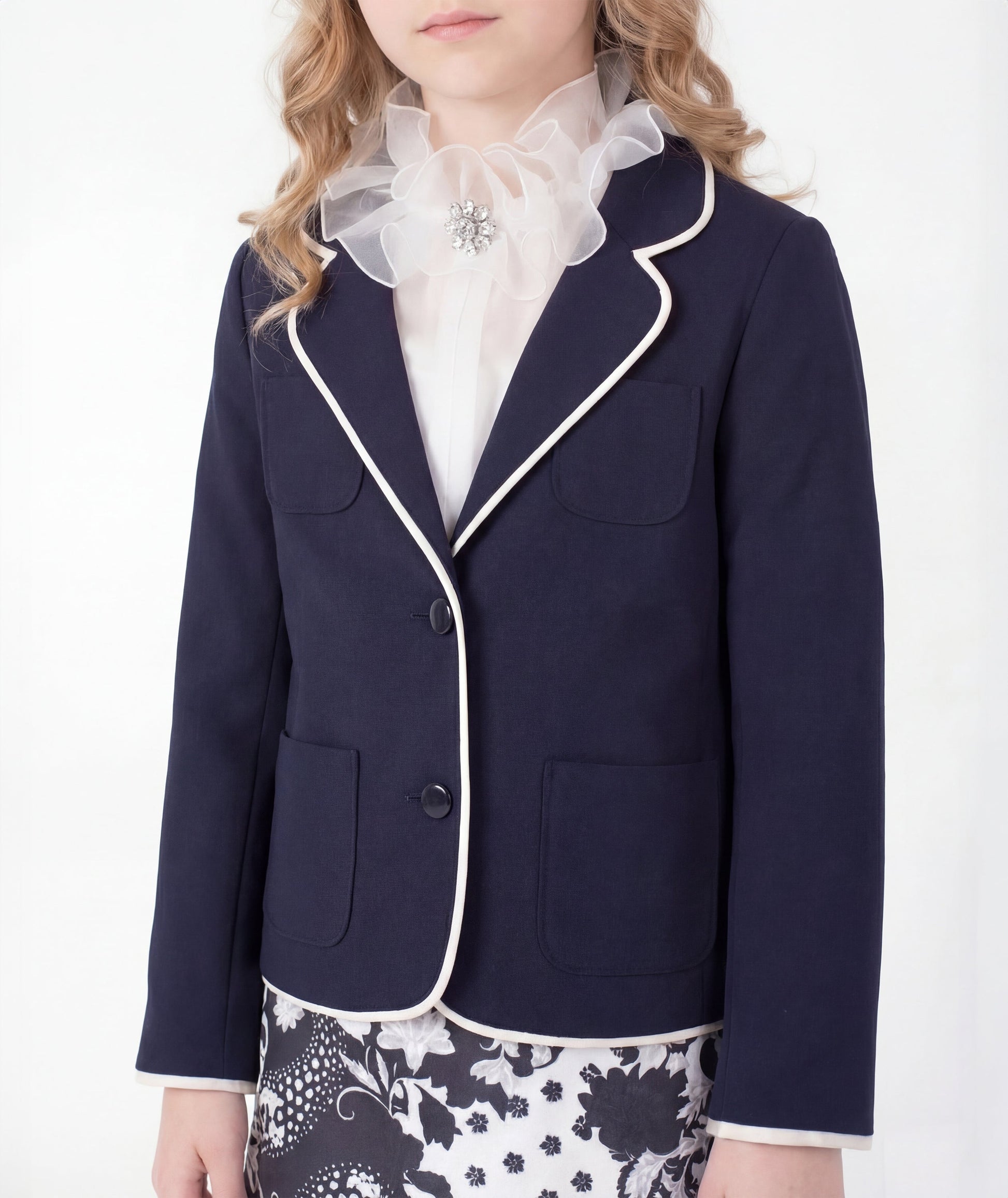 Kontrast Biyeli Ponte Kız Çocuk Blazer ürün görseli 1
