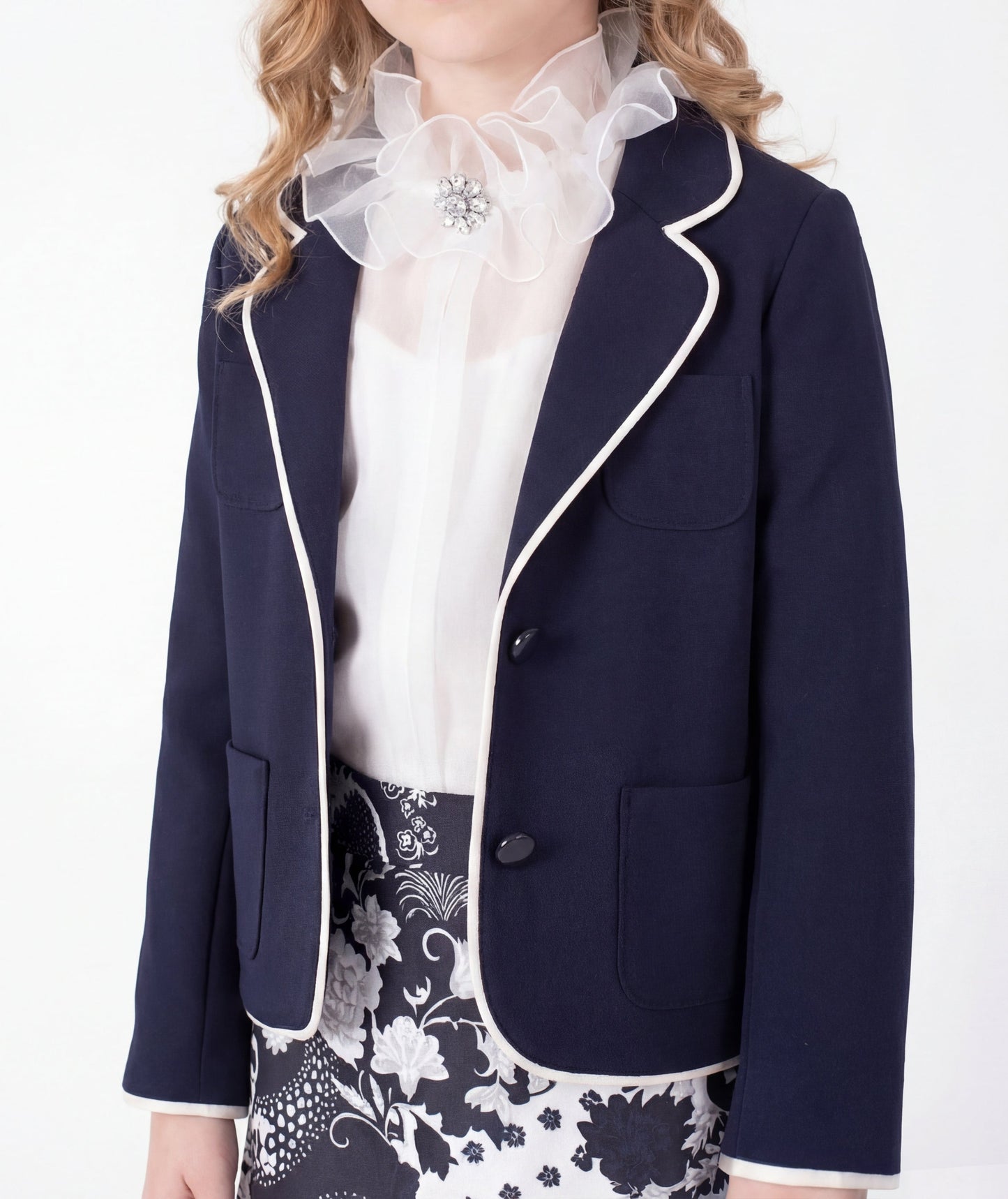 Kontrast Biyeli Ponte Kız Çocuk Blazer ürün görseli 3