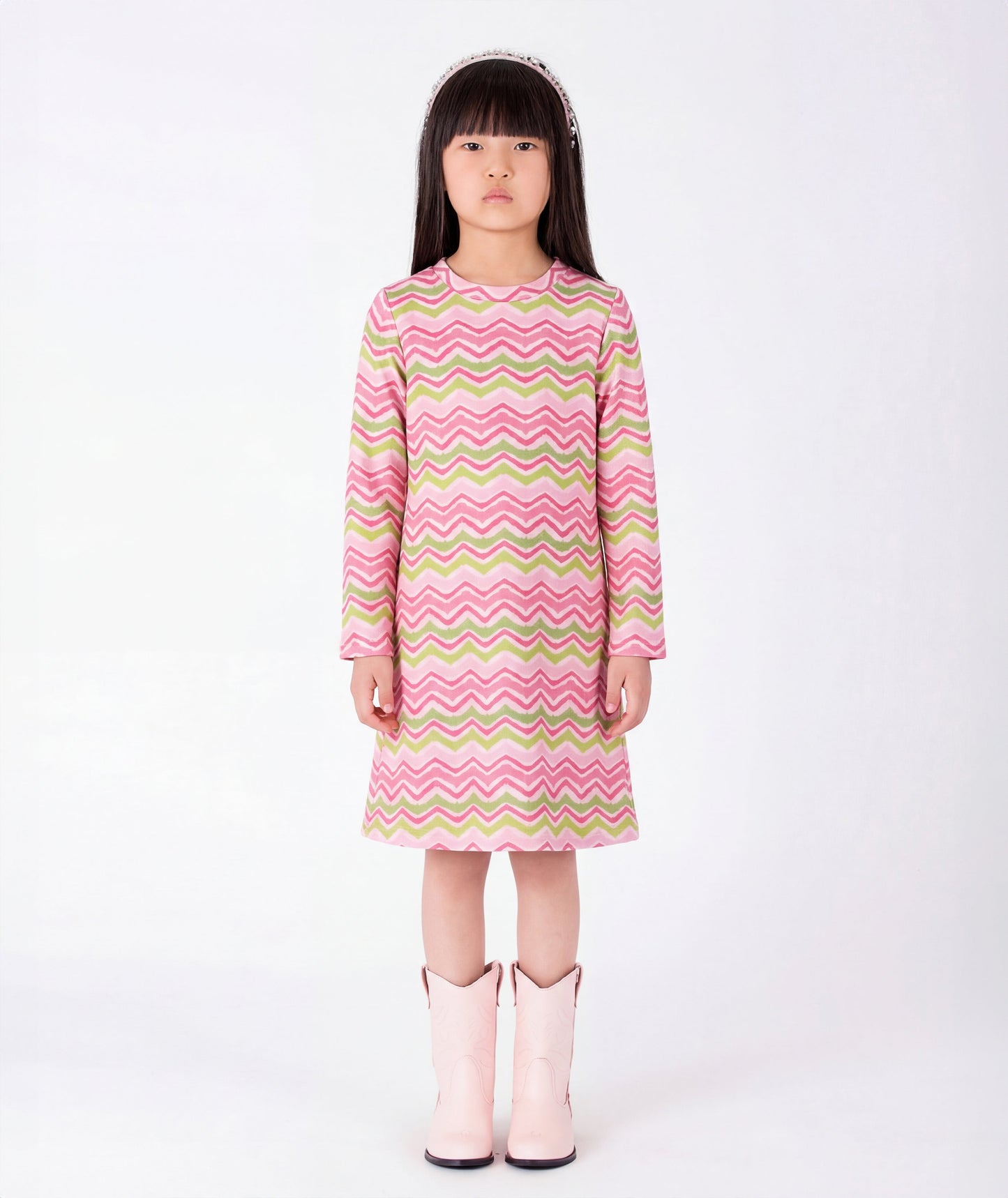 Pembe Zigzag Desenli Elbise