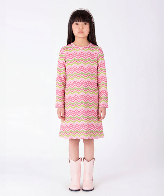 Pembe Zigzag Desenli Elbise
