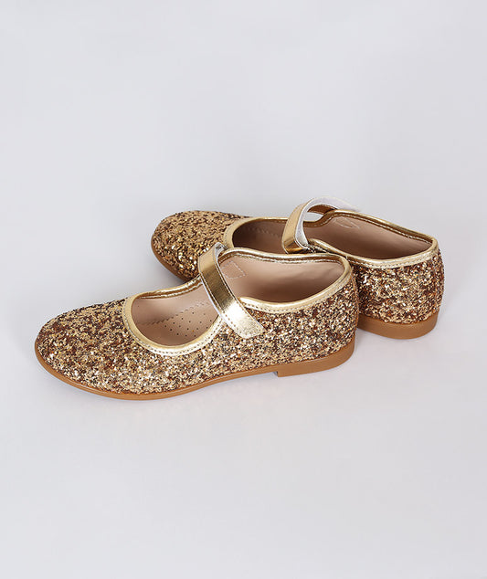 Altın Simli Klasik Rahat Çocuk Ayakkabısı