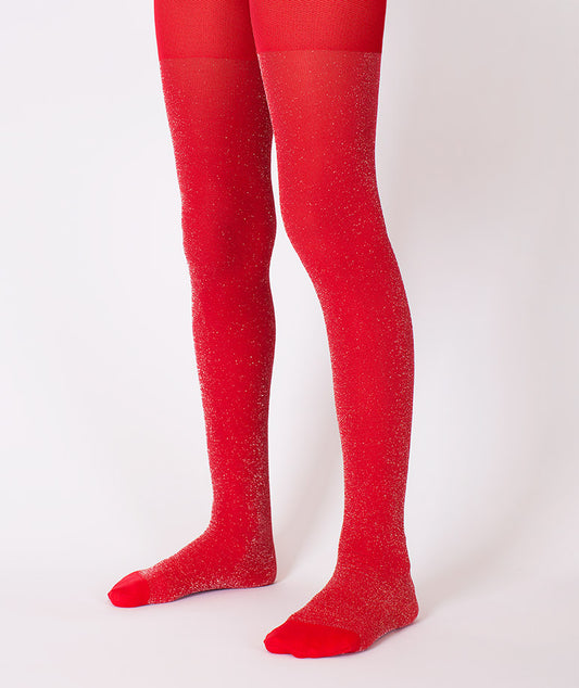Simli Kırmızı Çocuk Külotlu Çorap
