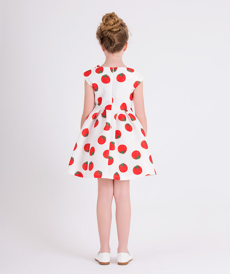 ecru dress with tomato prints