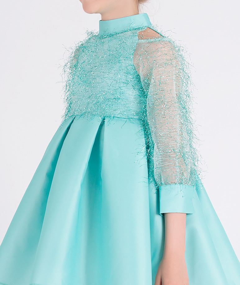 mint shimmery feathered dress