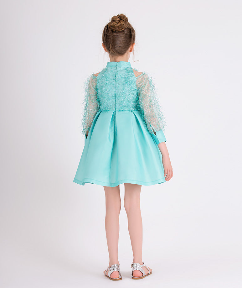 mint shimmery feathered dress