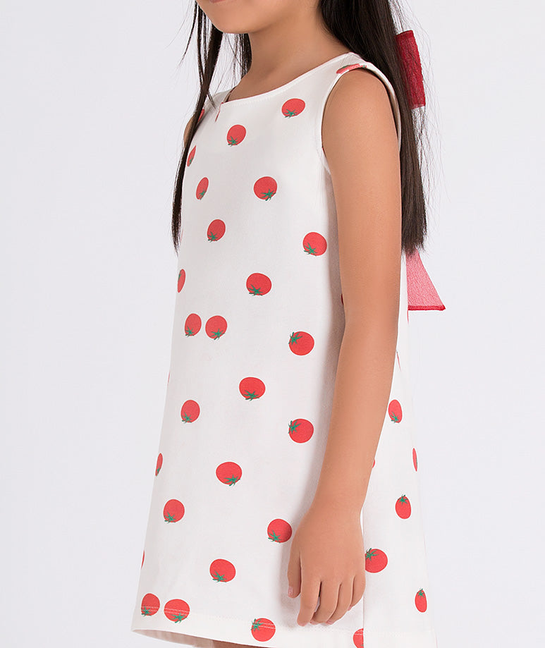 ecru dress with tomato prints