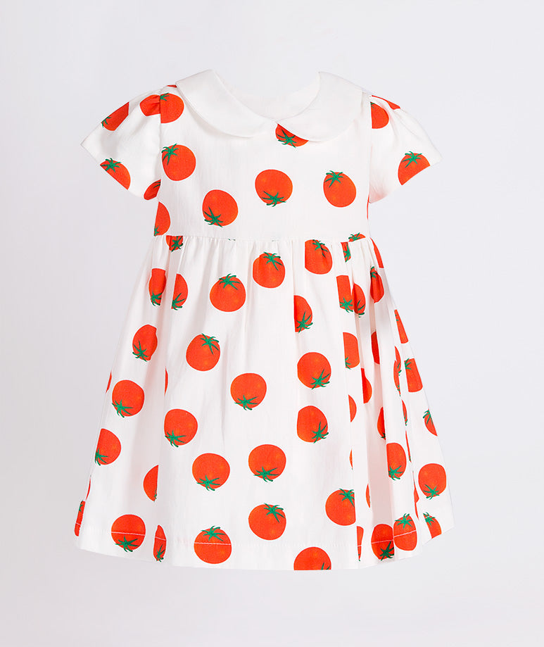 ecru baby dress with tomato prints