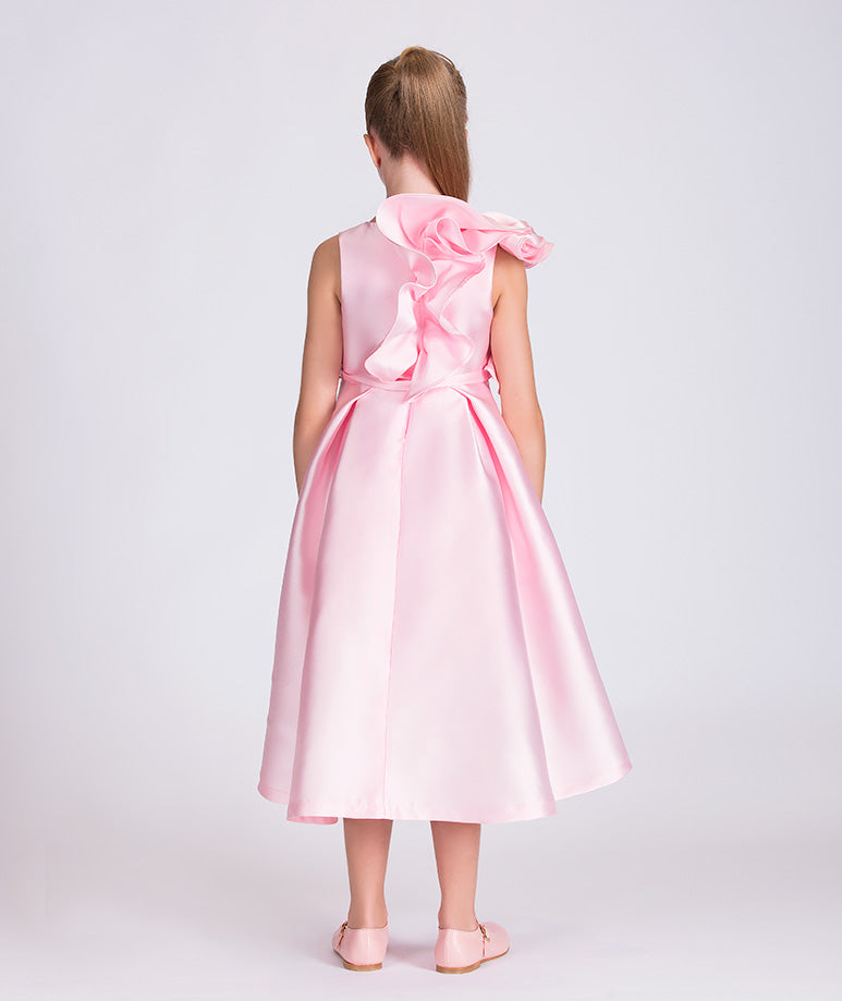 pink dress with ruffled detail