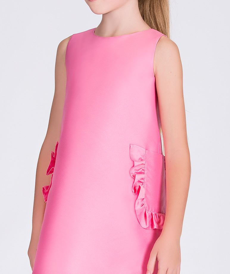 pink dress with ruffled pockets