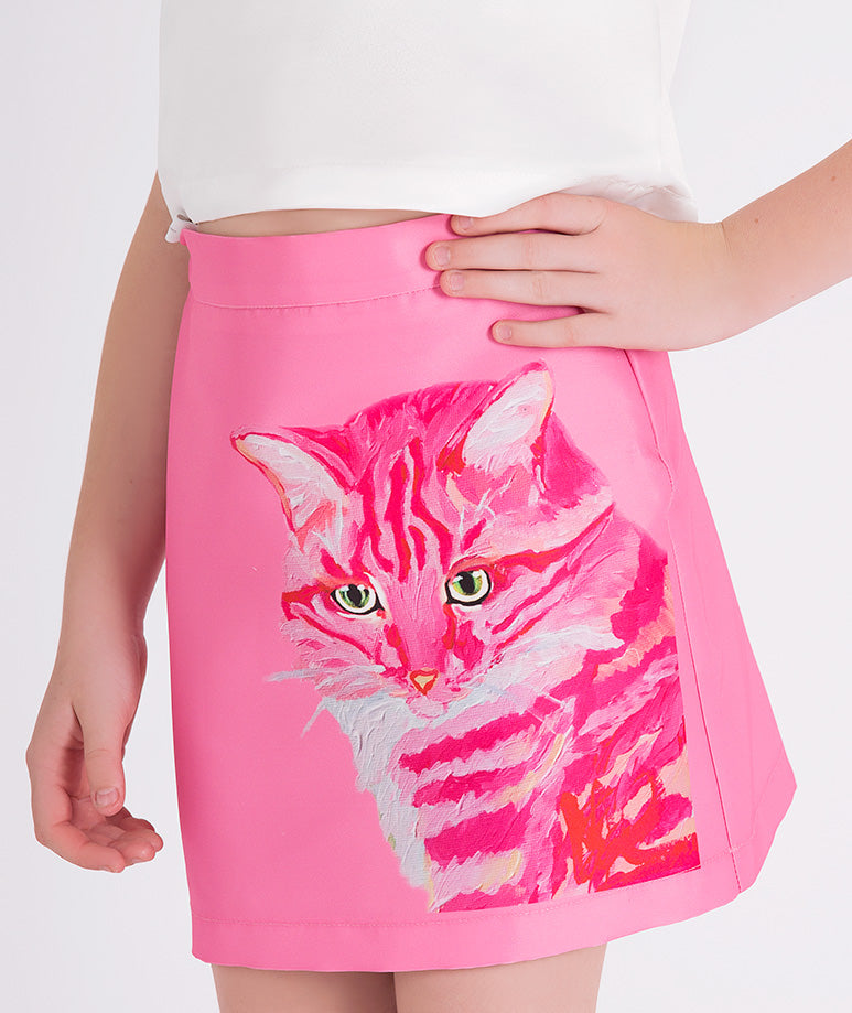 pink skirt with exquisite cat print