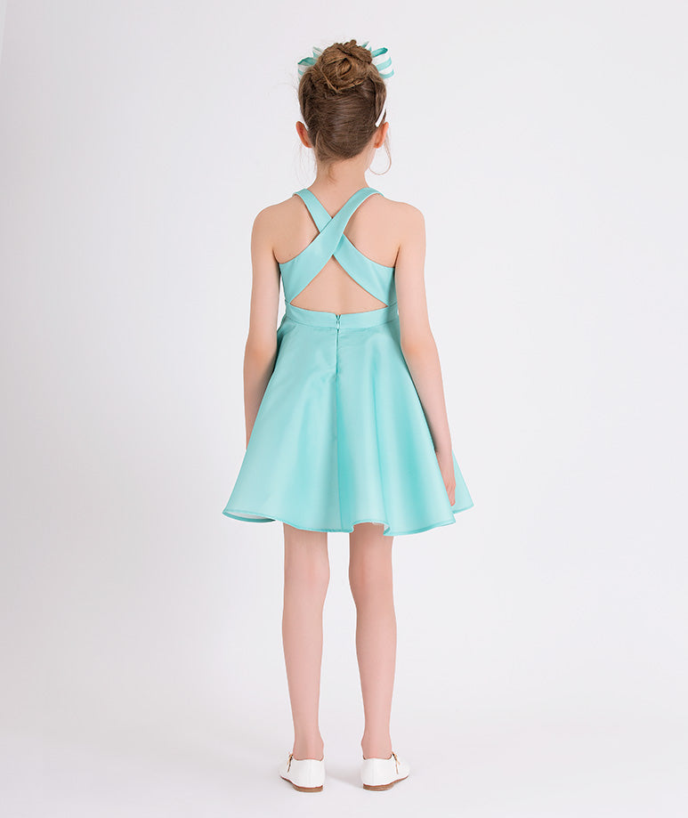 mint blue summer dress with an open back