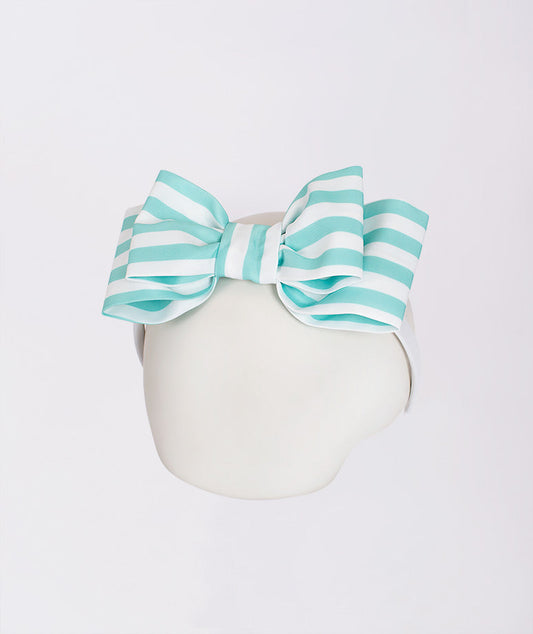 mint blue and white striped double bow headband