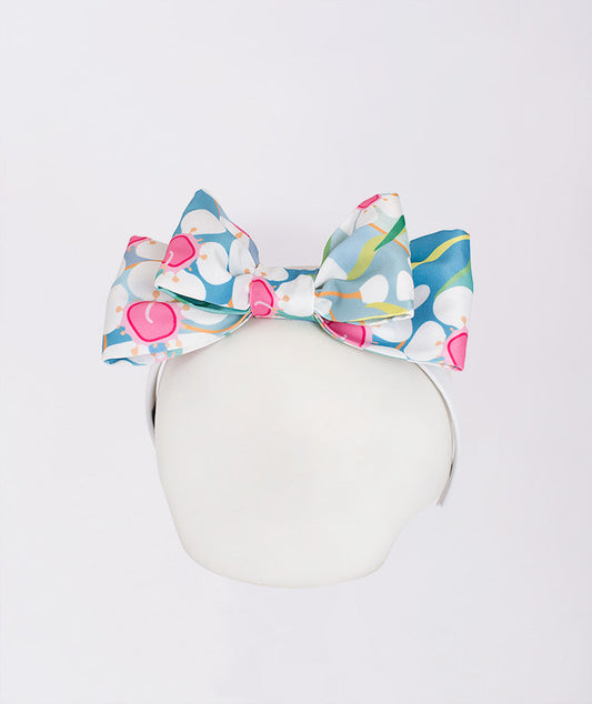 blue floral double bow headband